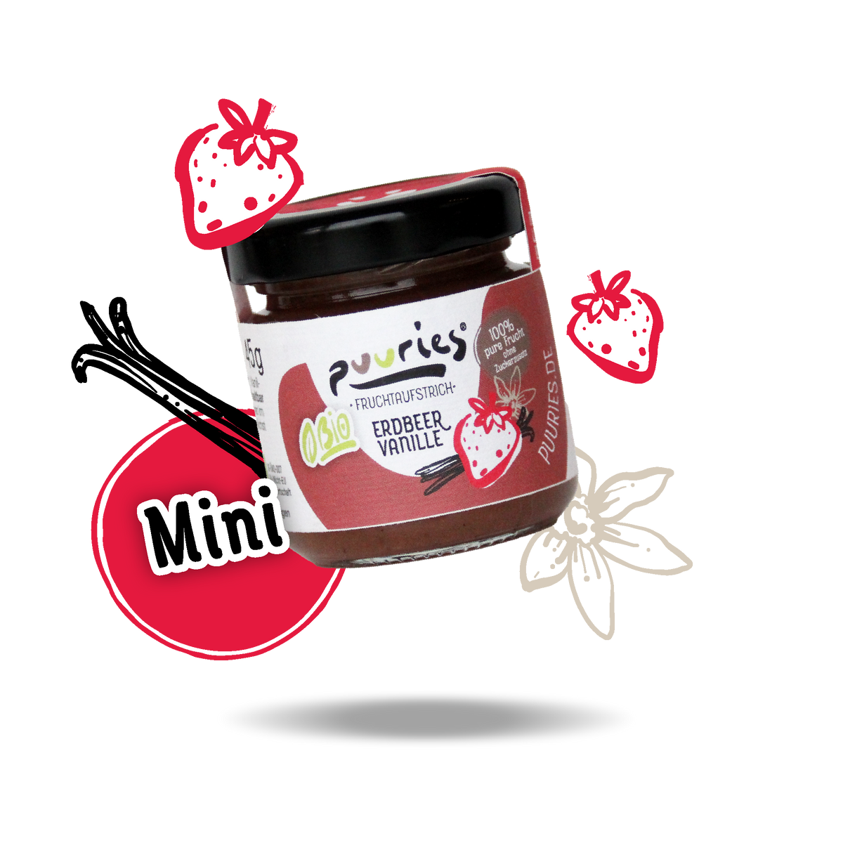puuries Bio-Fruchtaufstrich Erdbeer Vanille Mini Probiergläschen
