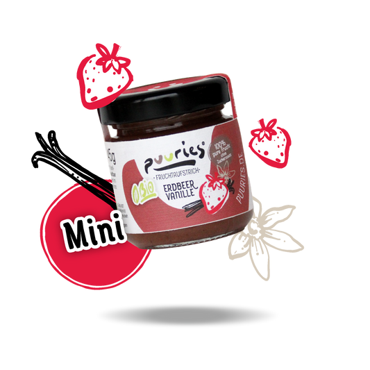 puuries Bio-Fruchtaufstrich Erdbeer Vanille Mini Probiergläschen
